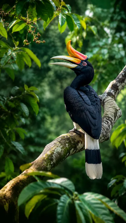 Borneo forest and hornbill travel illustration